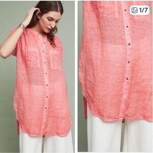 Anthropologie Holding Horses Sz L Red Rouge Tunic Long Top Boho Western Linen